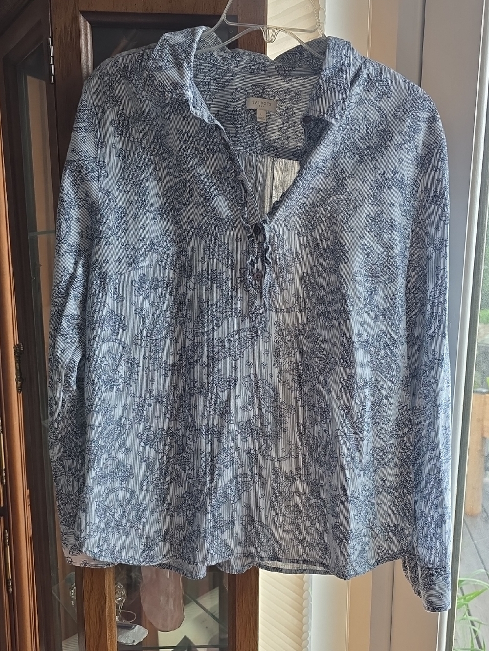 Talbots Blue and White Paisley Button-Front Casual Shirt